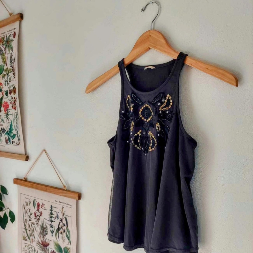 Hollister - XSmall - Black Embroidered Razor Back Tank